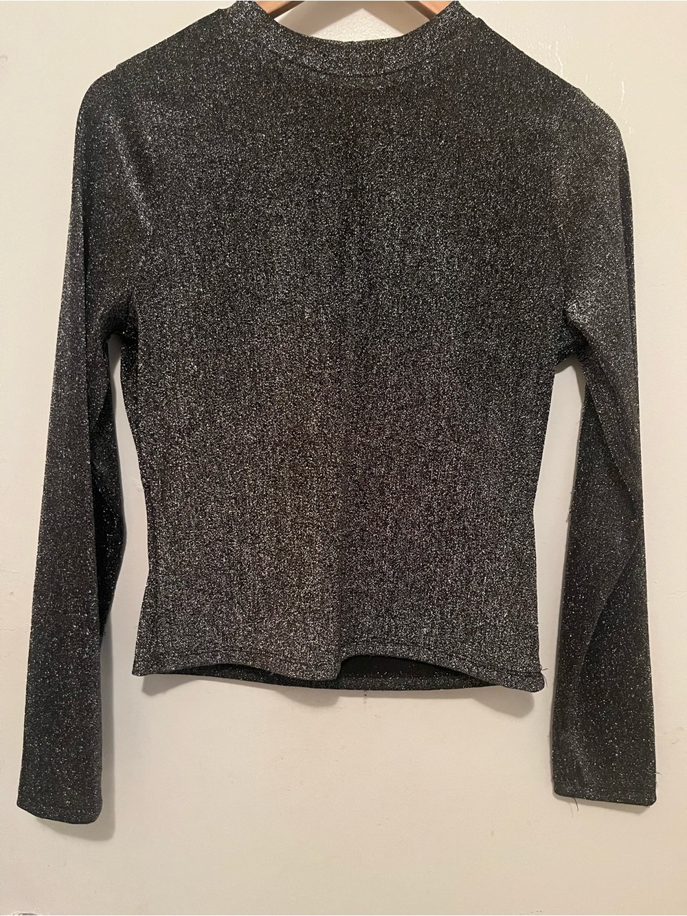 Metallic Mock Neck Long-Sleeve Top - Black